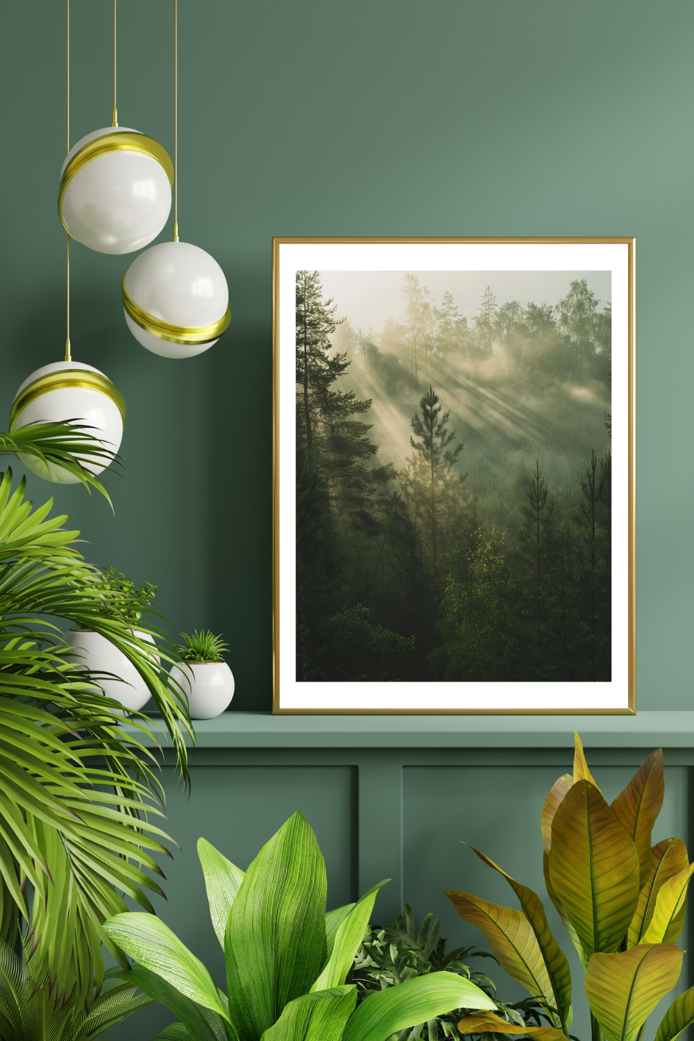 Nordanio naturposter med ljusgrönt och gult motiv för väggdekoration, modern design med metallram.