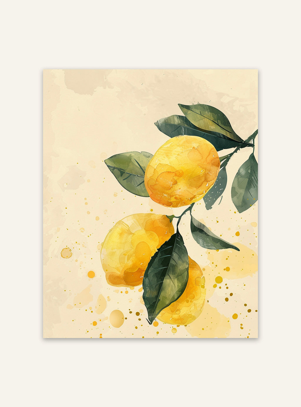 Lemon vattenfärgsaffisch av Nordanio, fruktposter med handmålad citrussymbol i gula och gröna nyanser.